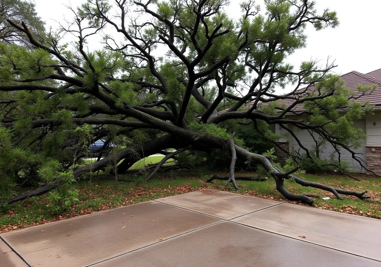 Before: storm-damaged yard